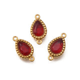 Vandfast Mellemled – Dråbeformet med Rød Zirkonia, Forgyldt (12x6mm) 2 stk - Uniq Perler - 