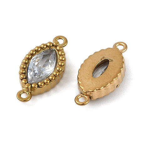 Vandfast Mellemled Med Klar Sten, 18K Forgyldt Stål, 13x6mm, 2 stk. - Uniq Perler - 113771