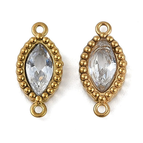 Vandfast Mellemled Med Klar Sten, 18K Forgyldt Stål, 13x6mm, 2 stk. - Uniq Perler - 113771