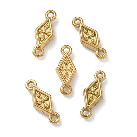 Vannfast Mellomledd Med Kors – 18K Forgylt Stål, Rombeformet (11,5x4,5mm)