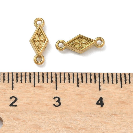 Vannfast Mellomledd Med Kors – 18K Forgylt Stål, Rombeformet (11,5x4,5mm)