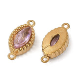 Vandfast Mellemled Med Rosa Sten, 18K Forgyldt Stål, (13x6mm, 2 stk.) - Uniq Perler - 113772