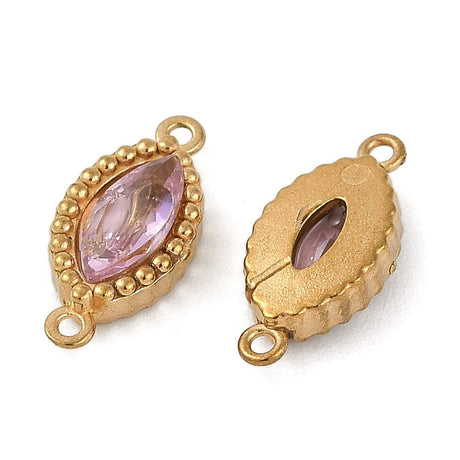 Vandfast Mellemled Med Rosa Sten, 18K Forgyldt Stål, (13x6mm, 2 stk.) - Uniq Perler - 113772