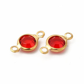Water-resistant Intermediate link – Round, 18K Gold-plated, Red (12.5x7mm) 2 pcs - Uniq Perler - 