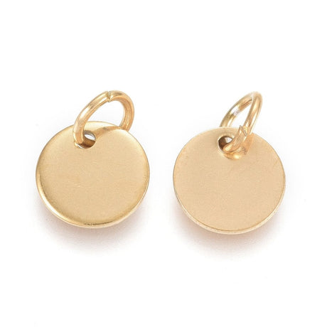 Vandfast Møntformet Vedhæng, Forgyldt Stål, 8mm, 10 stk. - Uniq Perler - 113408