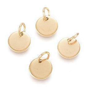 Water-resistant Coin-shaped Pendant, Gold-plated Steel, 8mm, 10 pcs. - Uniq Perler - 113408