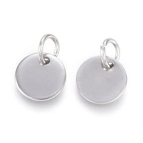 Water-resistant Coin-shaped Pendant, Steel, 8mm, 6 pcs. - Uniq Perler - 113409