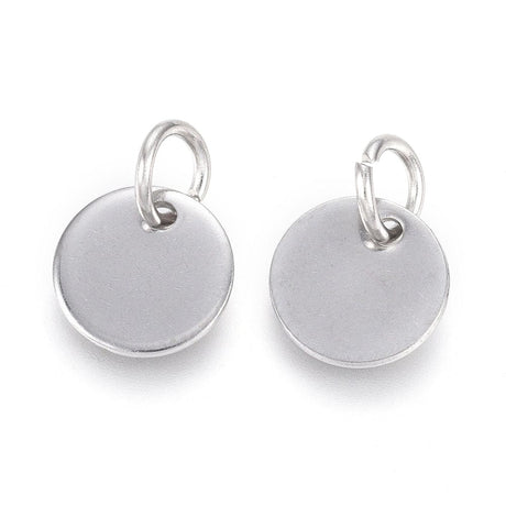 Vandfast Møntformet Vedhæng, Stål, 8mm, 6 stk. - Uniq Perler - 113409