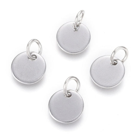Vandfast Møntformet Vedhæng, Stål, 8mm, 6 stk. - Uniq Perler - 113409