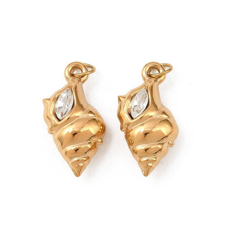 Vannfast Musling Anheng med Kubisk Zirkonia – 18K Forgylt Stål (17,5x8mm)