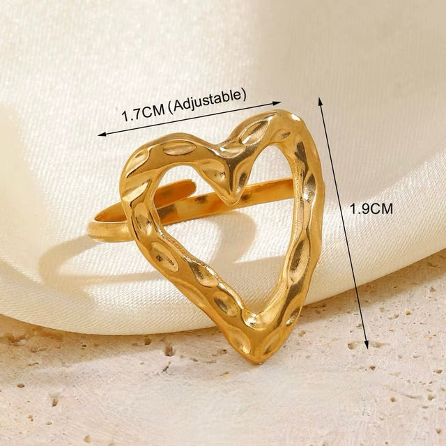 Vandfast Og Regulerbar Hjerte Ring, Forgyldt Stål - Uniq Perler - 113253