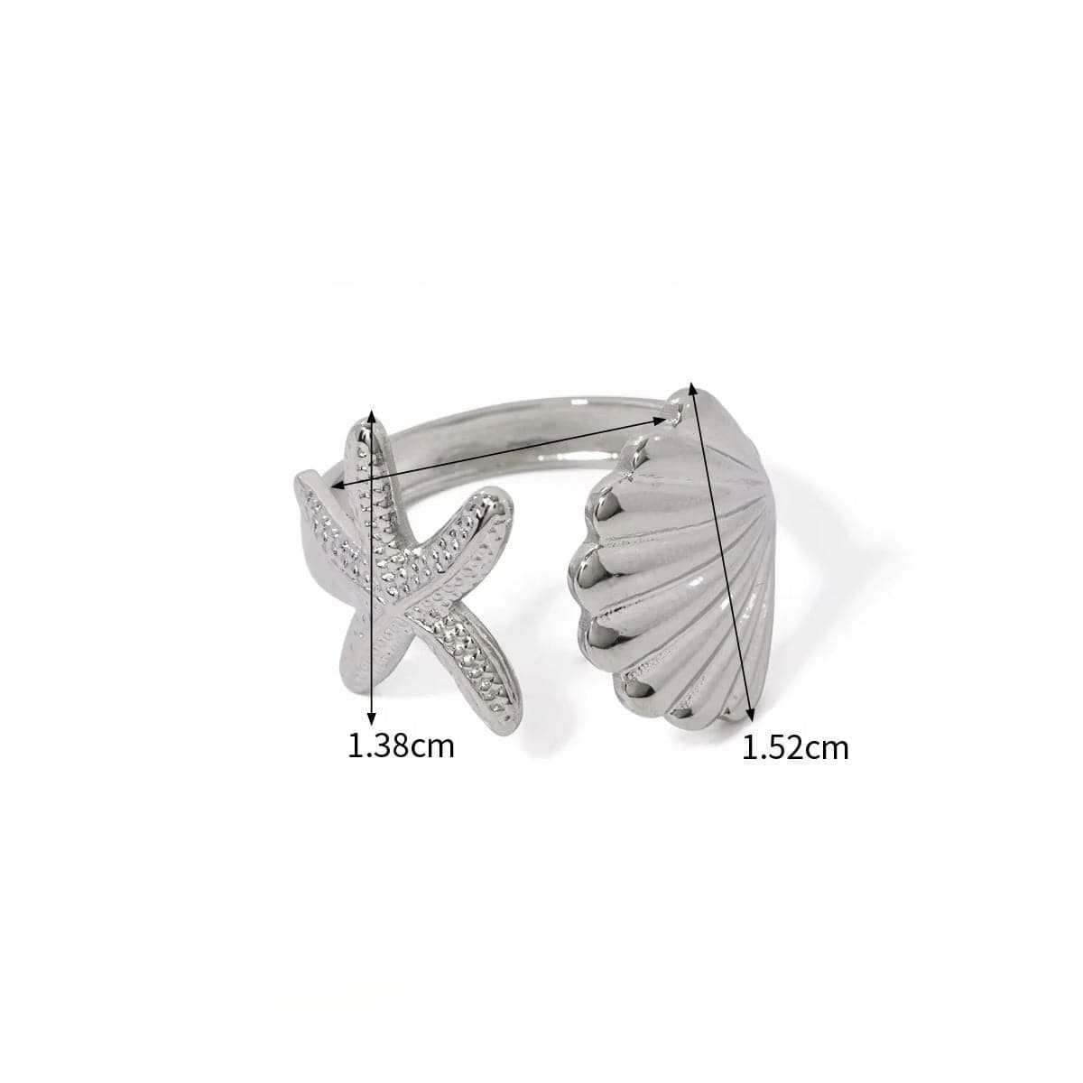 Vandfast Og Regulerbar Musling/søstjerne Ring Af Stål - Uniq Perler - 115023