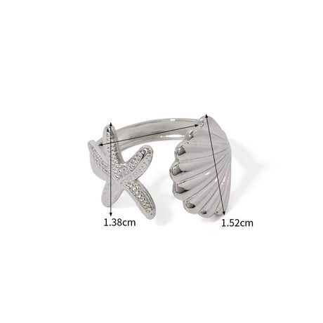 Vandfast Og Regulerbar Musling/søstjerne Ring Af Stål - Uniq Perler - 115023