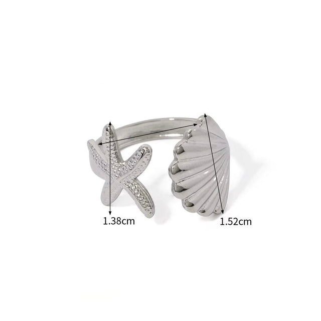 Vandfast Og Regulerbar Musling/søstjerne Ring Af Stål - Uniq Perler - 115023