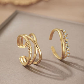 Water-resistant And Adjustable Ring of Gold-plated Steel, (1 set of 2 pcs.) - Uniq Perler - 115561