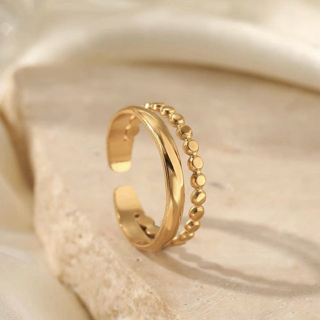 Vandfast Og Regulerbar Ring, Forgyldt Stål - Uniq Perler - 115563