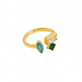 Water-resistant And Adjustable Ring With Colored Zirconia Stones - Uniq Perler - 115578