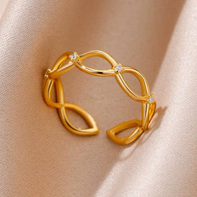 Wasserdichter und verstellbarer Ring mit klaren Zirkonsteinen aus Vergoldet Stahl - Uniq Perler - 114644