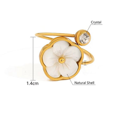 Vandfast Og Regulerbar Ring med Shell og Zirkonia Sten, Af Forgyldt Stål - Uniq Perler - 115174