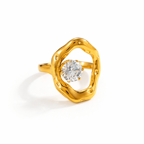 Wasserfester und verstellbarer Ring mit Zirkonia – vergoldet - Uniq Perler - 