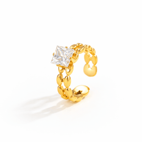 Water-resistant And Adjustable ring with zirconia – gold-plated - Uniq Perler - 