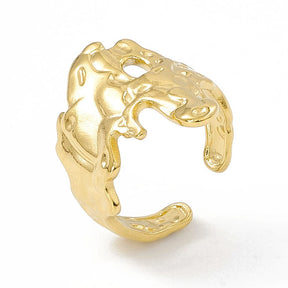 Water-resistant And Adjustable Steel Ring In Gold-plated Organic Look - Uniq Perler - 113643