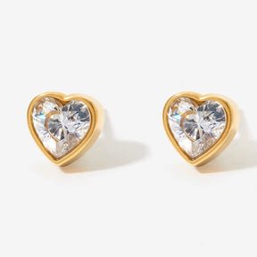 Water-resistant Ear studs Heart with Zirconia stones - Uniq Perler - 