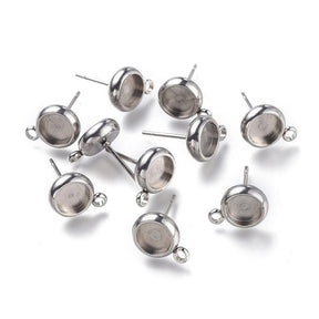 Water-resistant Cabochon Ear Studs/Casting With Eye, Steel 11x8.3mm - Uniq Perler - 337840