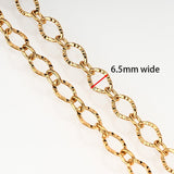 Vandfast Oval kæde med mønster, Forgyldt Stål, (6 mm, 1m) - Uniq Perler - 