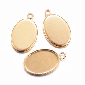 Wasserdichter Ovaler Anhänger Für Cabochon - 18K Vergoldet Stahl (22x14x1mm) 4 Stk - Uniq Perler - 