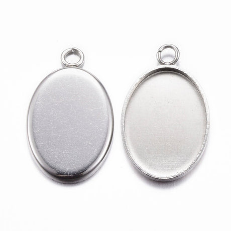 Vandfast Ovalt Vedhæng Til Cabochon - Stål (22x14x1mm) 4 stk - Uniq Perler - 122178