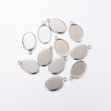 Vandfast Ovalt Vedhæng Til Cabochon - Stål (22x14x1mm) 4 stk - Uniq Perler - 122178