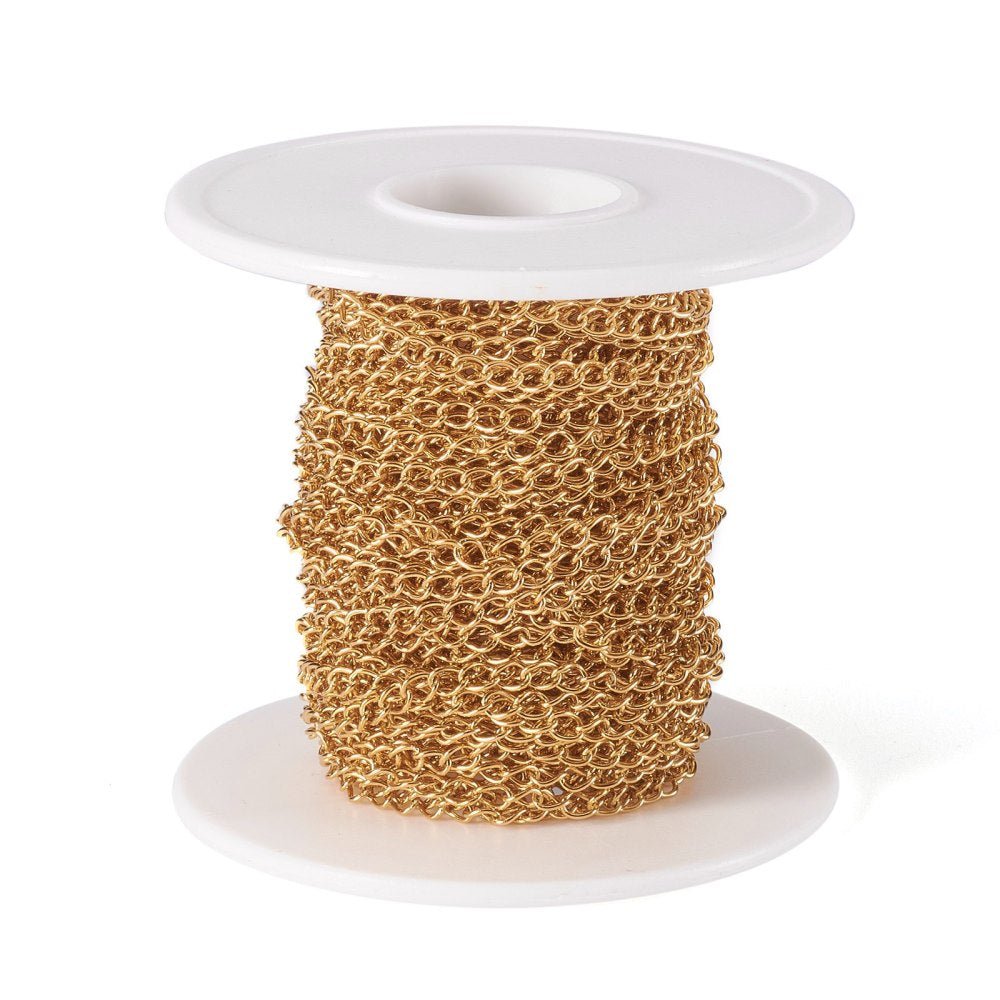 Vandfast Panser Kæde – 18K Forgyldt Stål (4x3mm, 1 meter) - Uniq Perler - 123476