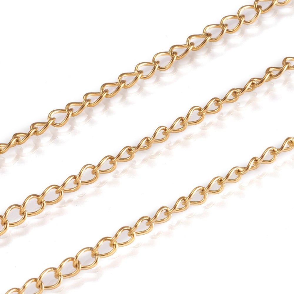 Vandfast Panser Kæde – 18K Forgyldt Stål (4x3mm, 1 meter) - Uniq Perler - 123476