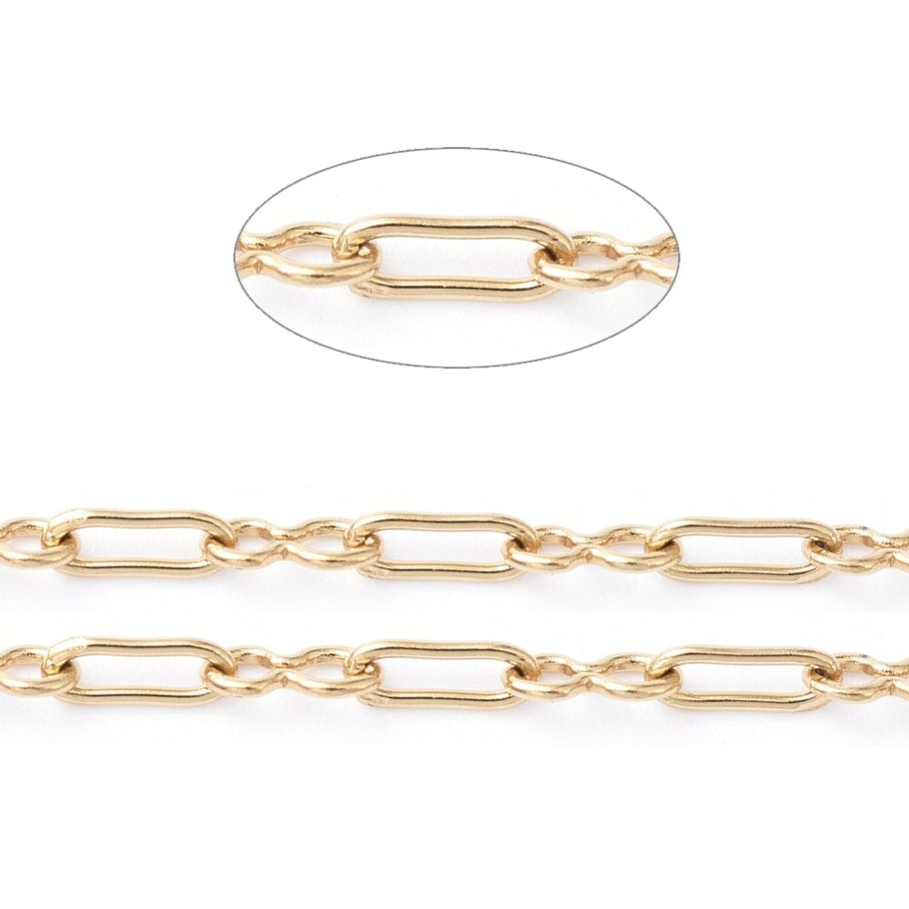 Vandfast Papirklips Kæde, 18K Forgyldt Stål, 1,8x5x0,5mm, 1m - Uniq Perler - 111330