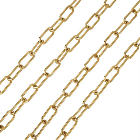 Vandfast Papirklips Kæde – Rustfrit Stål, 18K Forgyldt (17x7x1,6mm) 5m - Uniq Perler - 111458