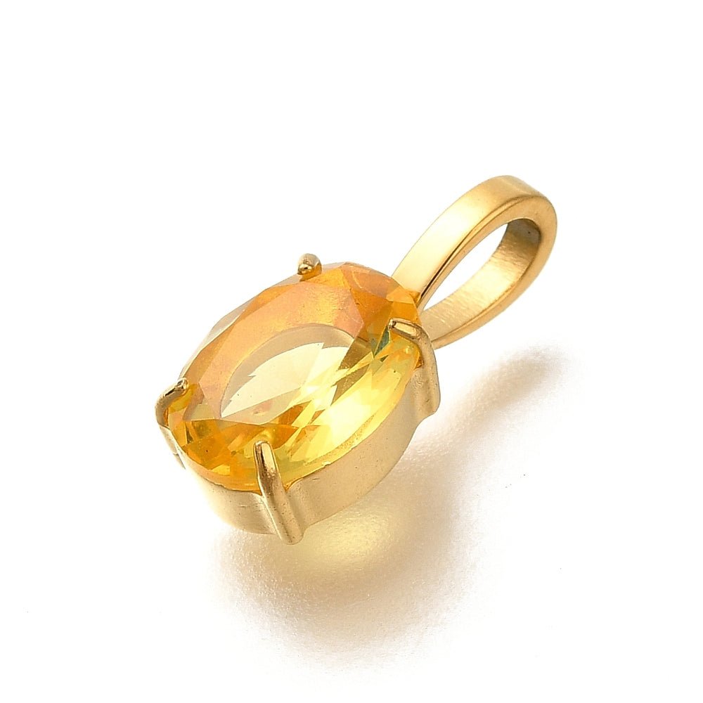 Vandfast Rhinsten Vedhæng – 14K Forgyldt Stål, Light Topaz (14x6mm) - Uniq Perler - 119024