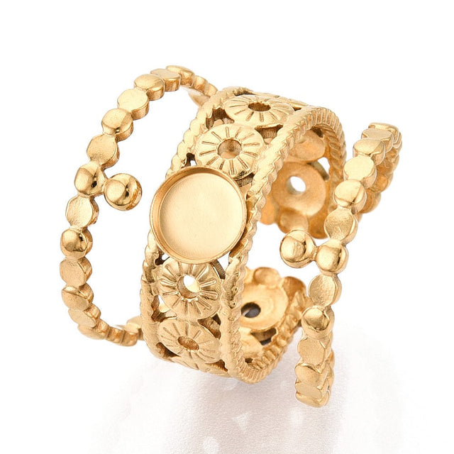 Vandfast Ring Til Pålimning Af Cabochon – 18K Forgyldt Stål - Uniq Perler - 115545