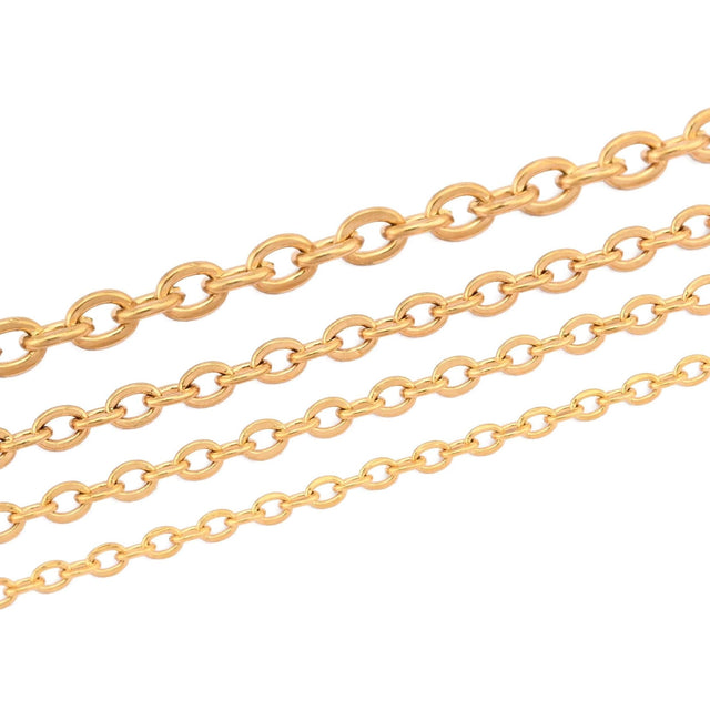 Vandfast Rolo Kæde - 18K Forgyldt Stål (1,5x0,4mm, 1m) - Uniq Perler - 624340