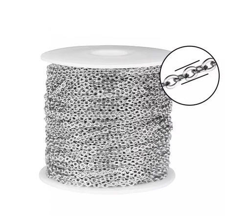 Vandfast Rolo Kæde, Stål, 2,5mm, 1m - Uniq Perler - 653357