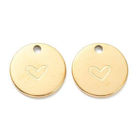 Wasserdichter runder Charm mit Herz, Vergoldet Stahl, 11,5mm - Uniq Perler - 963849