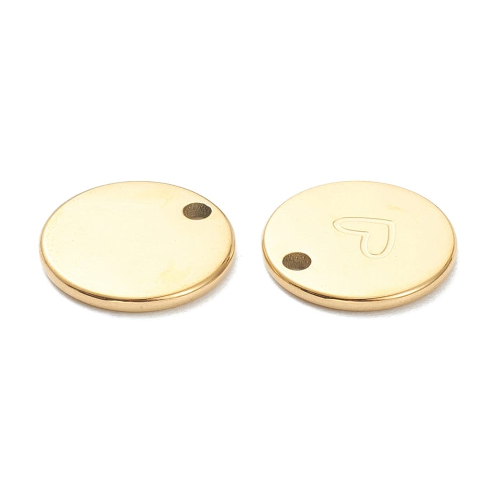 Vandfast Rundt Charm Med Hjerte, Forgyldt Stål, 11,5mm - Uniq Perler - 963849