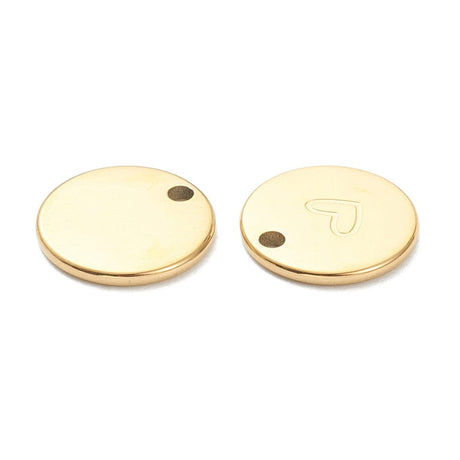 Vandfast Rundt Charm Med Hjerte, Forgyldt Stål, 11,5mm - Uniq Perler - 963849