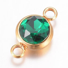 Wasserdichter Rundes Mittelglied mit grünem Zirkonia – 18K Vergoldet Stahl (17,5x10x6,5mm) - Uniq Perler - 113434