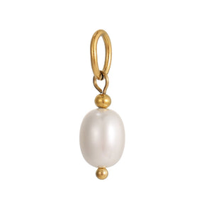 Vandfast Shell Vedhæng – Oval Shell Perle Med 18K Forgyldt Stål (15x7mm) - Uniq Perler - 118522