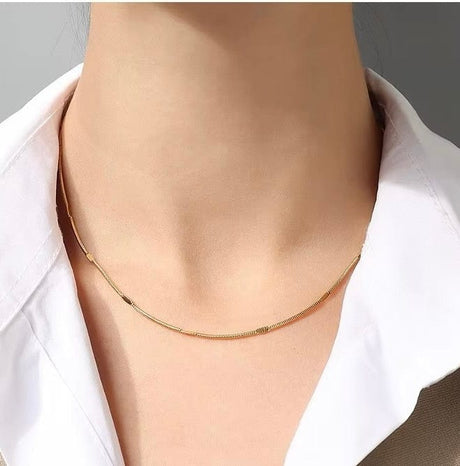 Vandfast Snake Halskæde - 18K Forgyldt Stål (41+5cm) - Uniq Perler - 114045