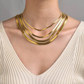 Water-resistant Snake Necklace – 18K Gold-plated Steel (42+5cm) - Uniq Perler - 815456