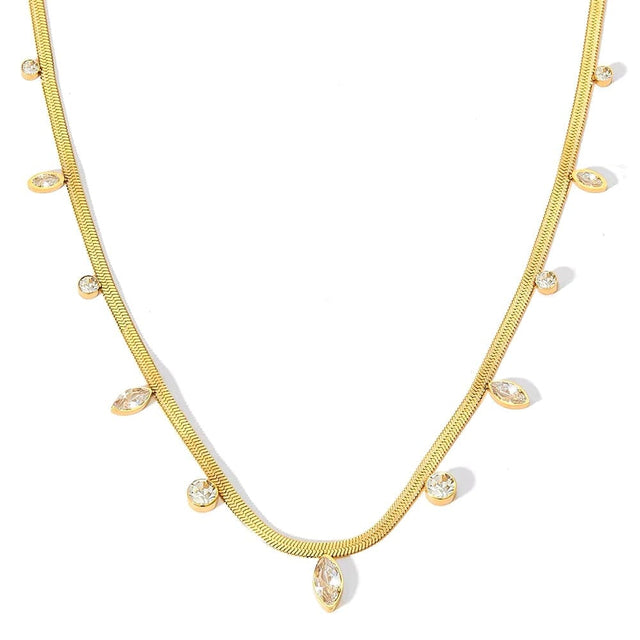 Vandfast Snake Halskæde Med Klare Zirkonia Sten – 18K Forgyldt Stål (40+5cm) - Uniq Perler - 914586