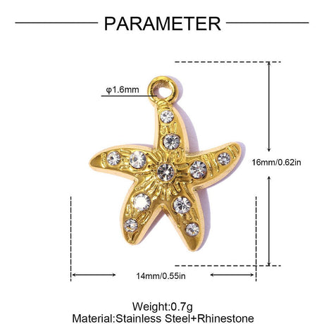 Vandfast Søstjerne Vedhæng Med Rhinsten – 18K Forgyldt Stål (16x14mm) - Uniq Perler - 120773