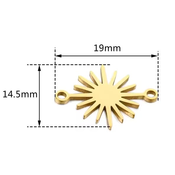 Vandfast Sol Mellemled/Links, Forgyldt Stål, (19x14,5mm, 2 stk.) - Uniq Perler - 150554
